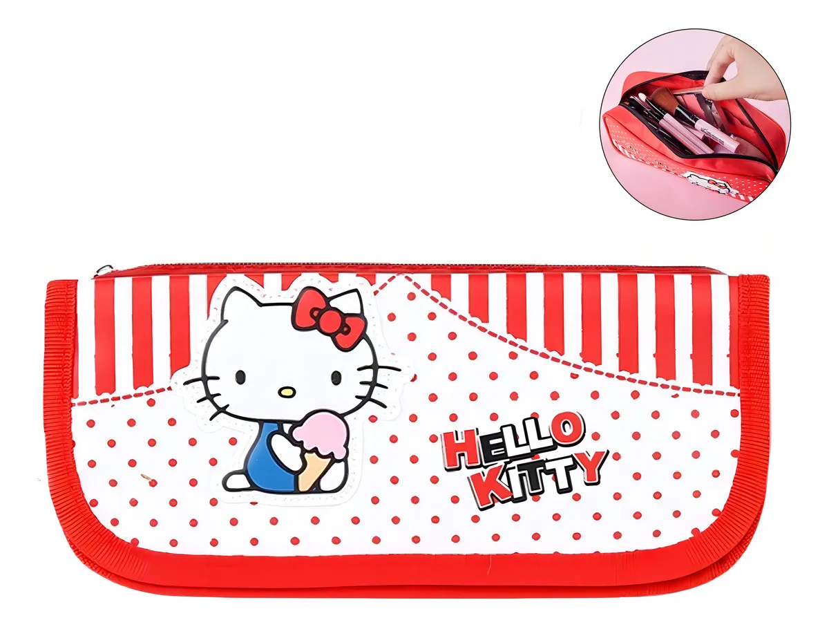 Cartuchera Hello Kitty Sanrio Extensible (2 Niveles Roja y Blanca)