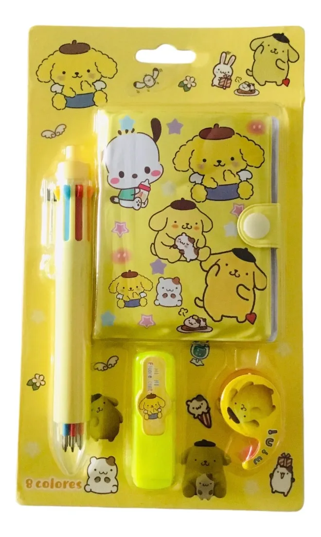 Set Sanrio Libreta + Lápiz Multicolor + Destacador y Porta Scotch