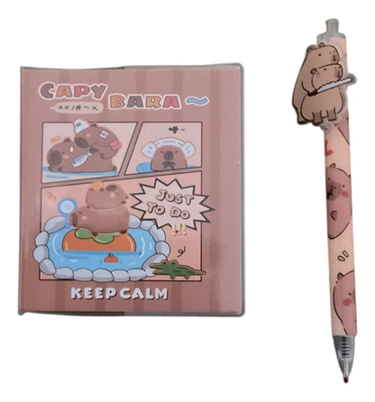 Set Libreta Pequeña Capibara 140 Hojas con Lápiz Gel (Varios diseños)