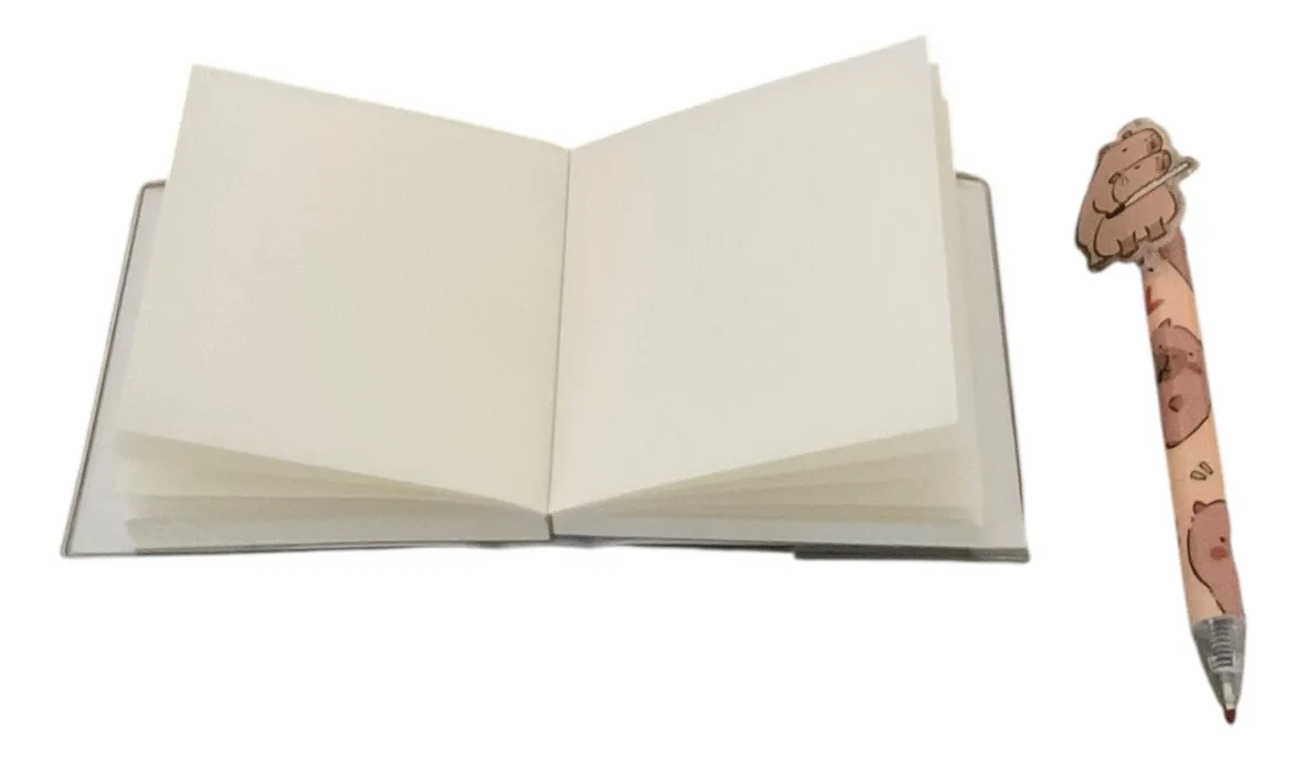 Set Libreta Pequeña Capibara 140 Hojas con Lápiz Gel (Varios diseños)