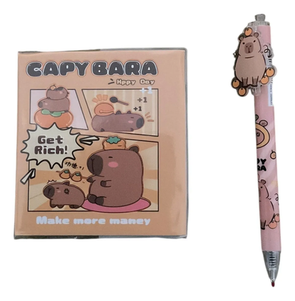 Set Libreta Pequeña Capibara 140 Hojas con Lápiz Gel (Varios diseños)