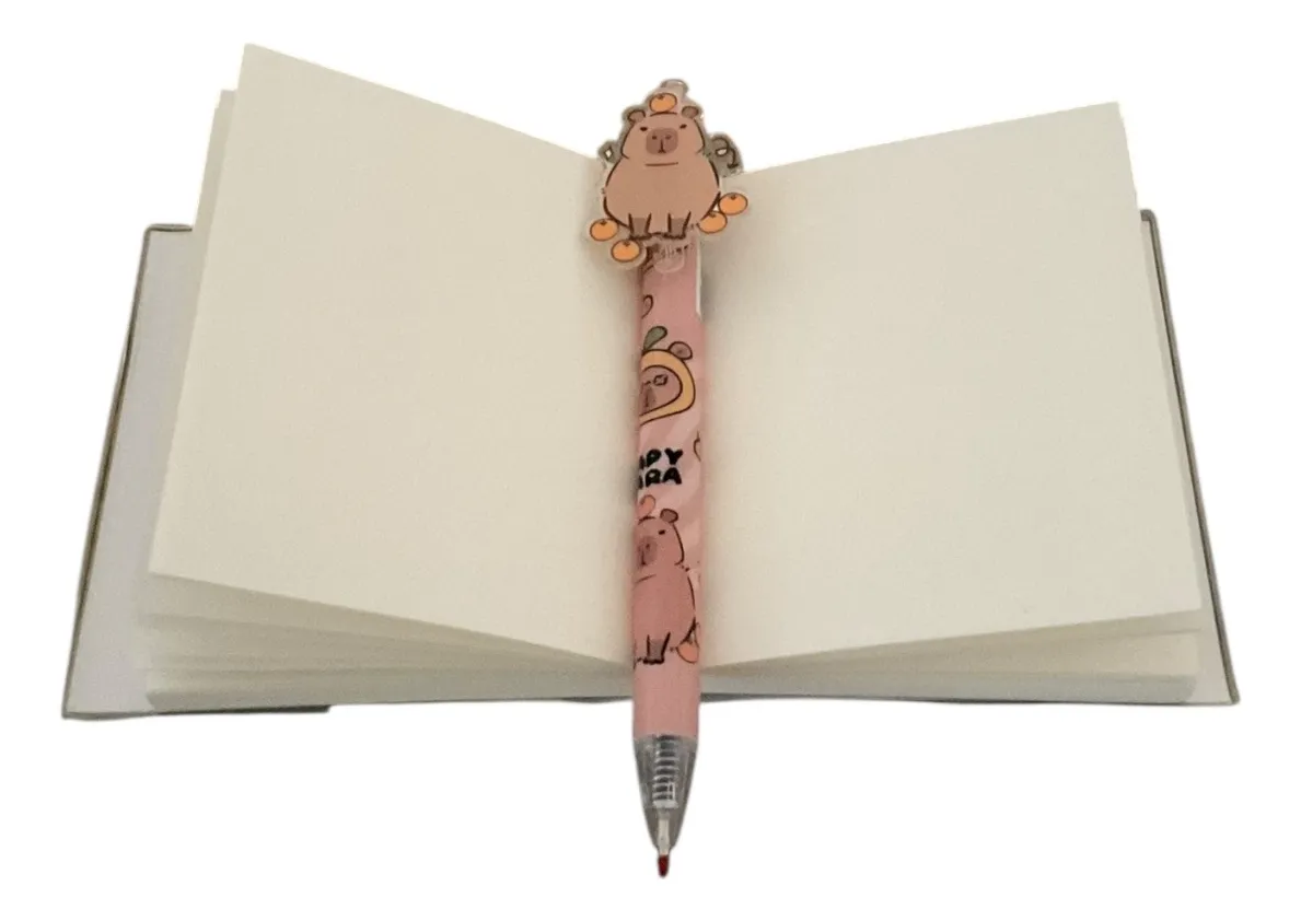 Set Libreta Pequeña Capibara 140 Hojas con Lápiz Gel (Varios diseños)