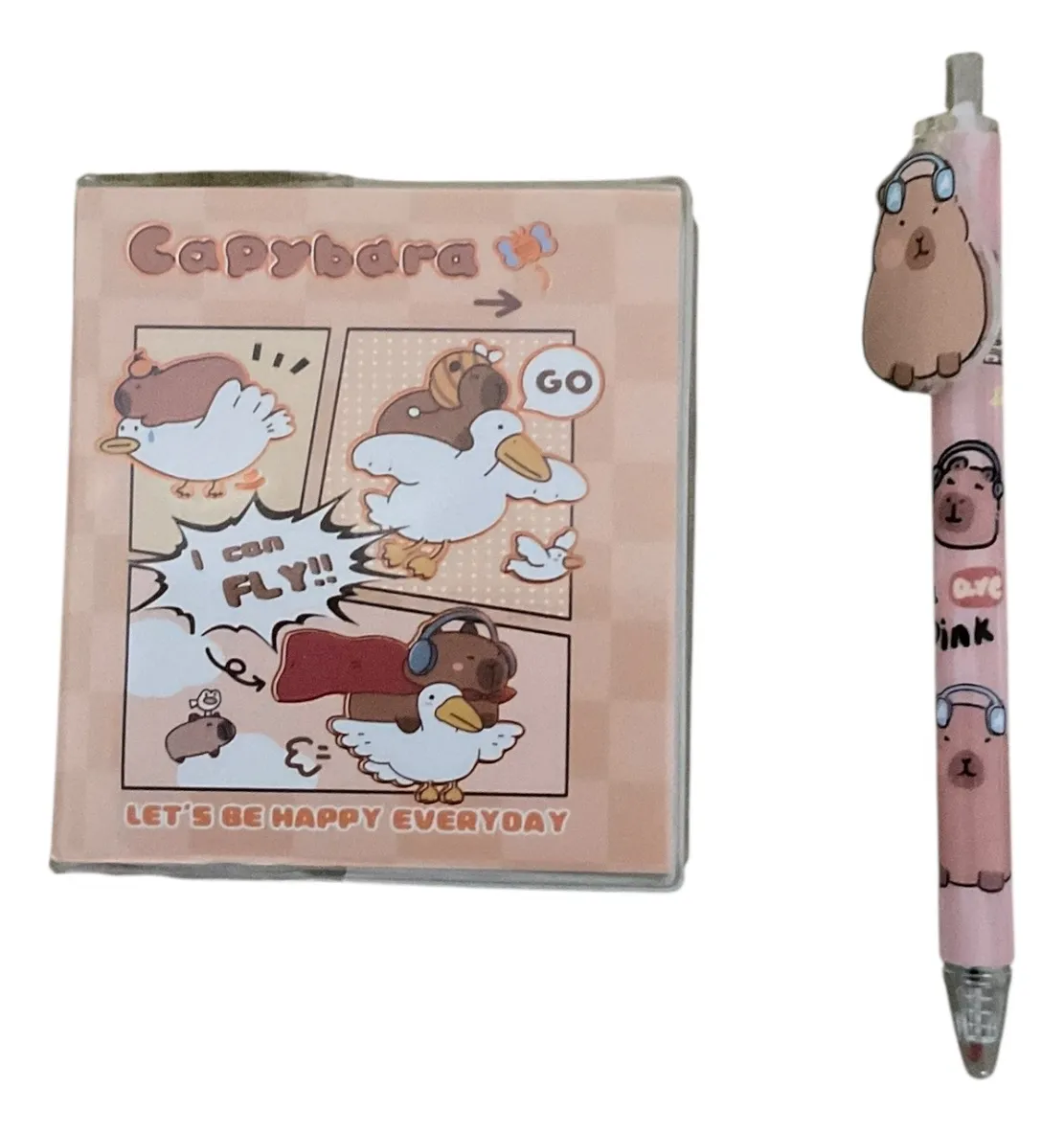 Set Libreta Pequeña Capibara 140 Hojas con Lápiz Gel (Varios diseños)