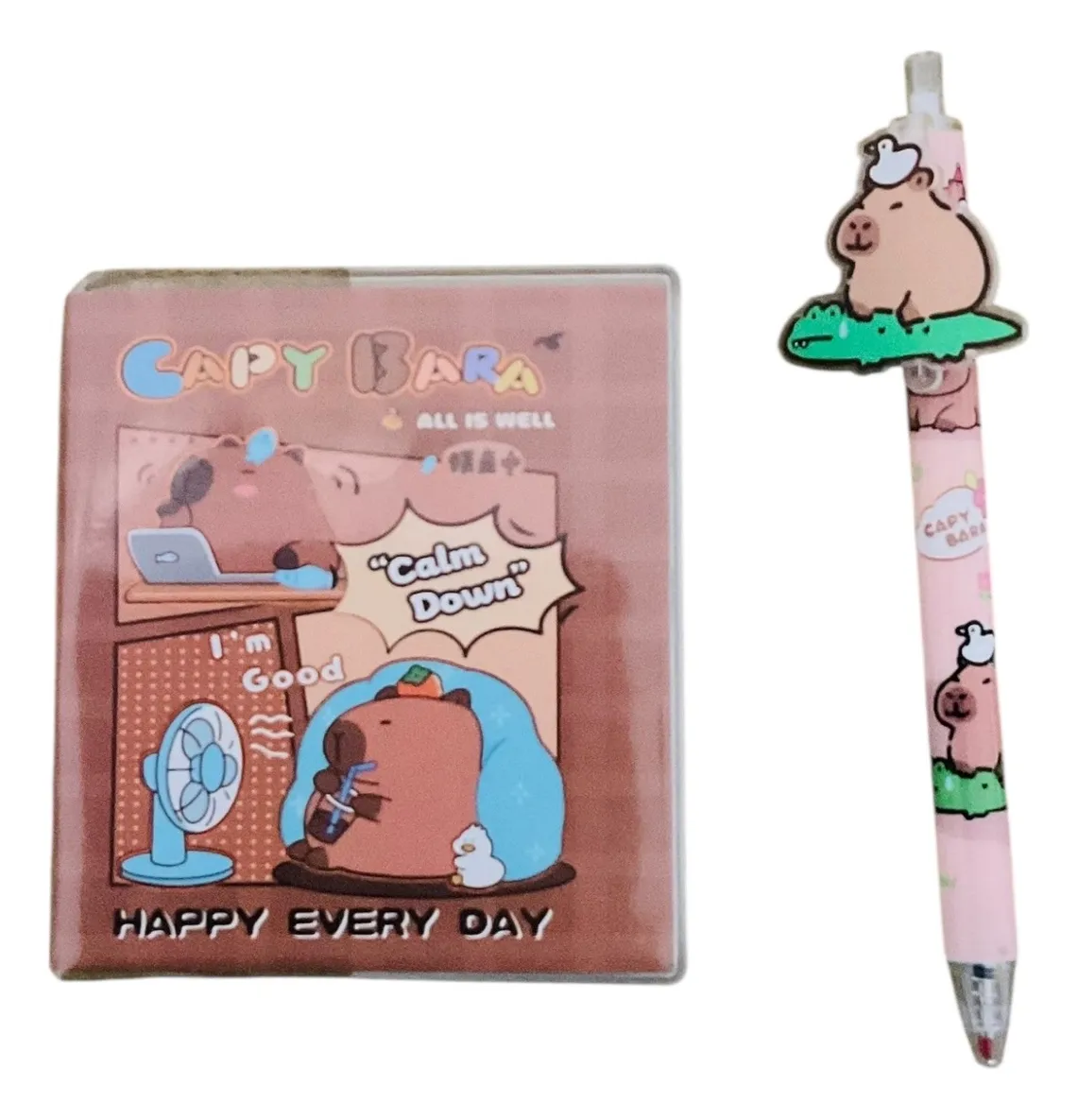 Set Libreta Pequeña Capibara 140 Hojas con Lápiz Gel (Varios diseños)