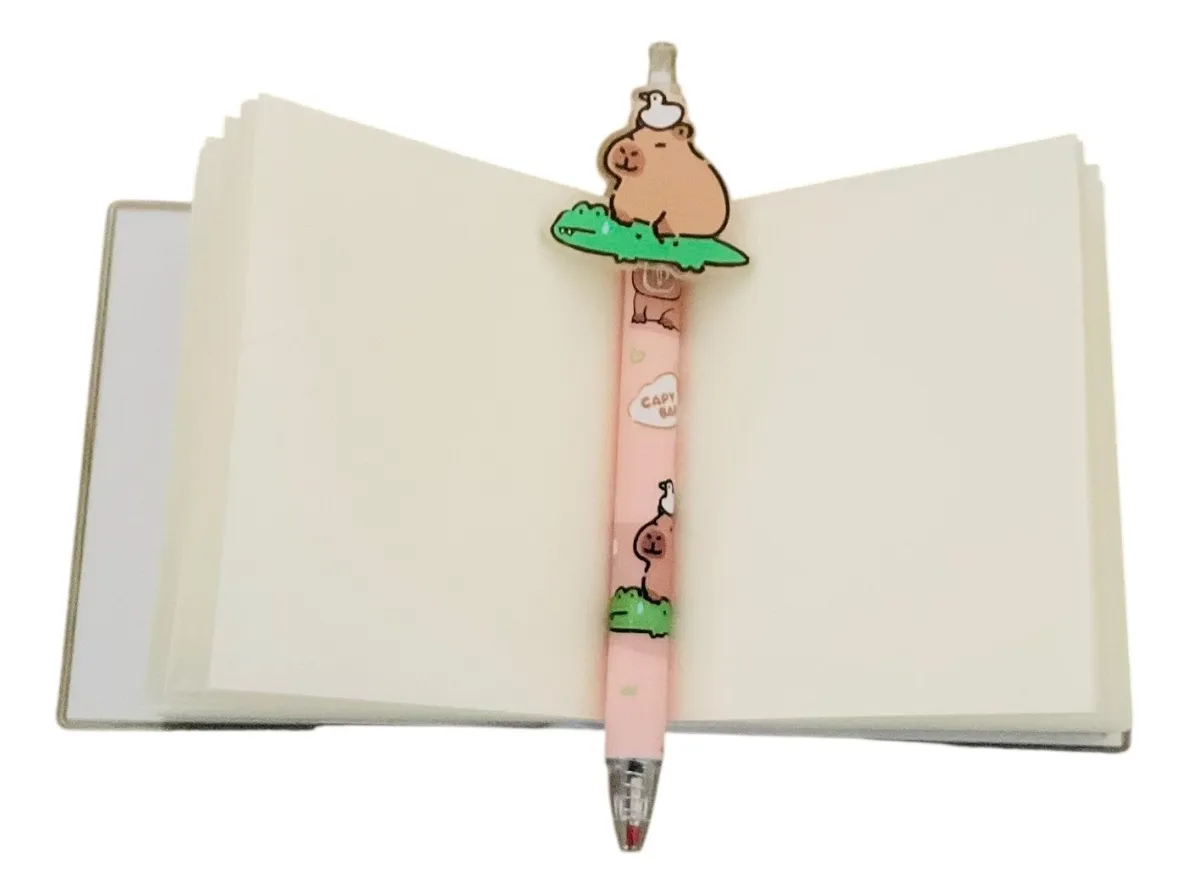 Set Libreta Pequeña Capibara 140 Hojas con Lápiz Gel (Varios diseños)