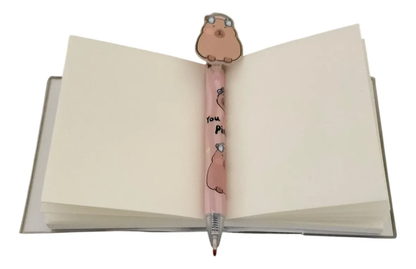 Set Libreta Pequeña Capibara 140 Hojas con Lápiz Gel (Varios diseños)