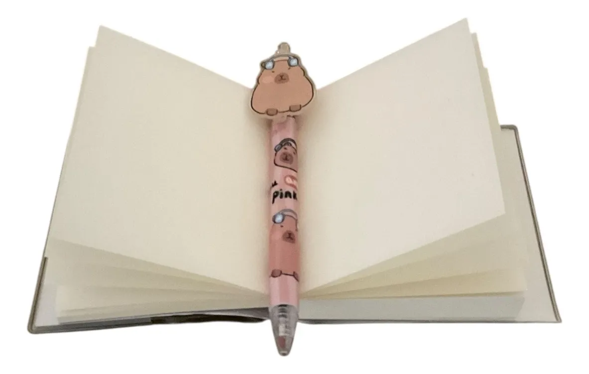 Set Libreta Pequeña Capibara 140 Hojas con Lápiz Gel (Varios diseños)