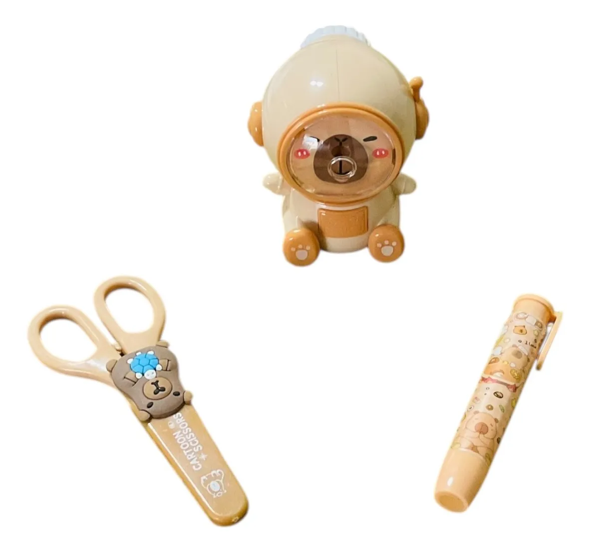 Set Escolar Sacapuntas Grande Tijeras Goma Capibara