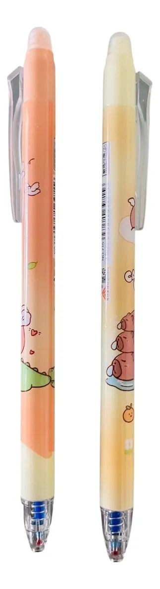 Set De 2 Lapices Capibara Tinta Gel Azúl Borrables