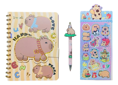 Set Libreta + Lápiz y Stickers Capibara