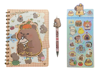 Set Libreta + Lápiz y Stickers Capibara