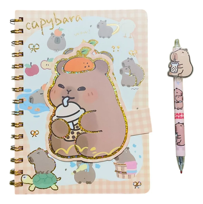 Set Libreta + Lápiz y Stickers Capibara