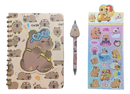 Set Libreta + Lápiz y Stickers Capibara