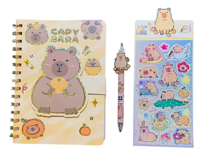 Set Libreta + Lápiz y Stickers Capibara