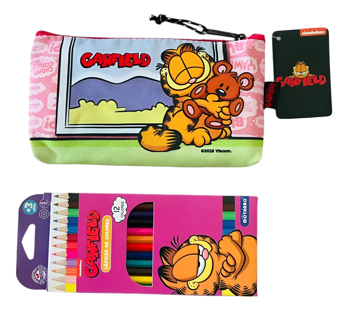 Estuche Escolar Más 12 Lápices De Colores Garfield