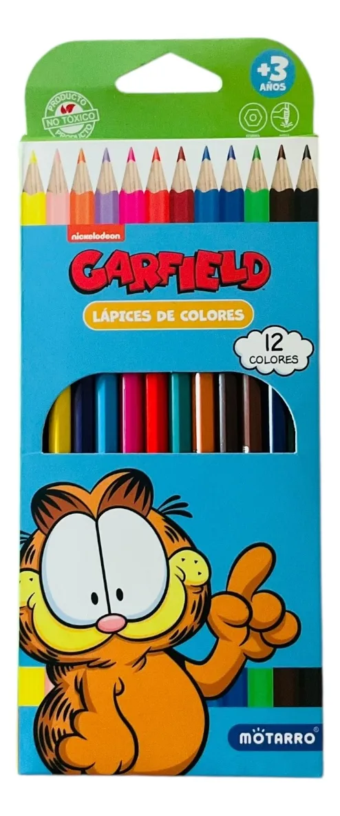 Estuche Escolar Más 12 Lápices De Colores Garfield