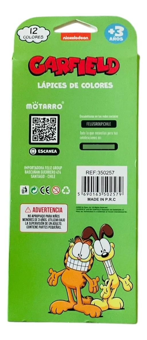 Estuche Escolar Más 12 Lápices De Colores Garfield