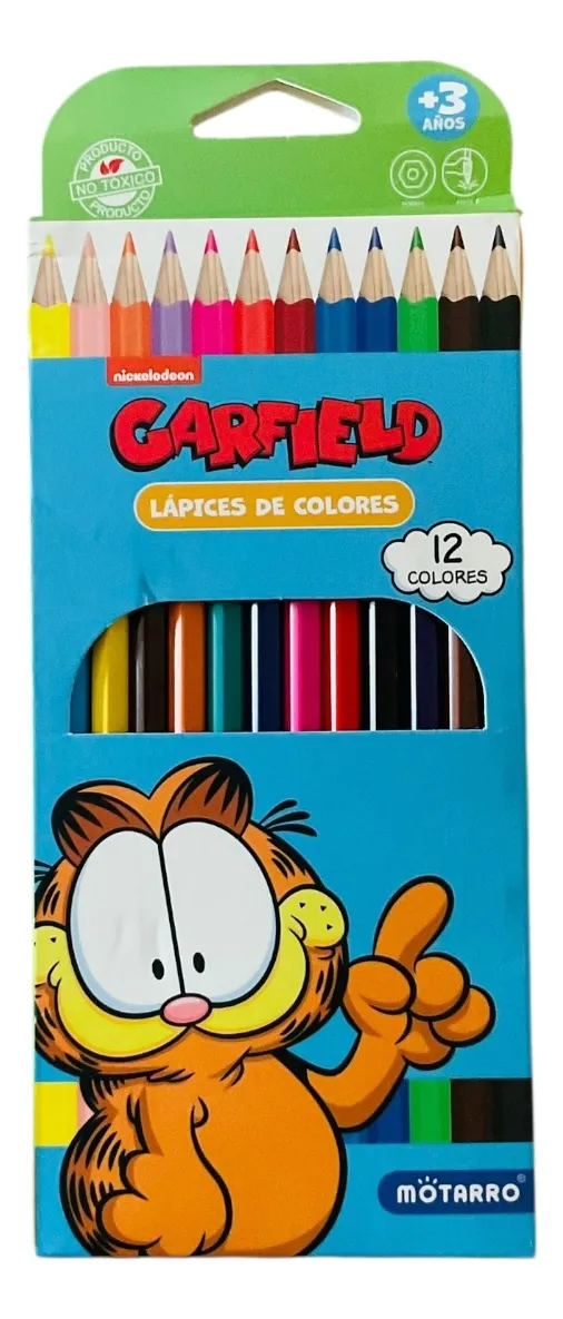 Estuche Escolar Más 12 Lápices De Colores Garfield