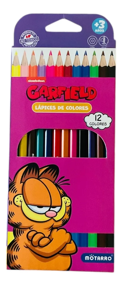 Estuche Escolar Más 12 Lápices De Colores Garfield