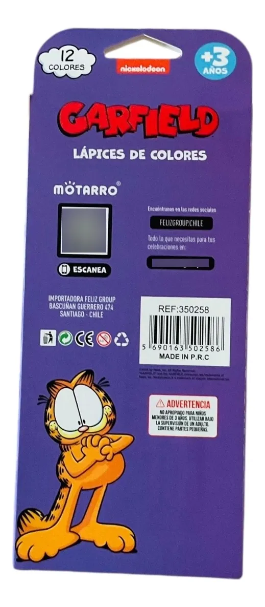 Estuche Escolar Más 12 Lápices De Colores Garfield