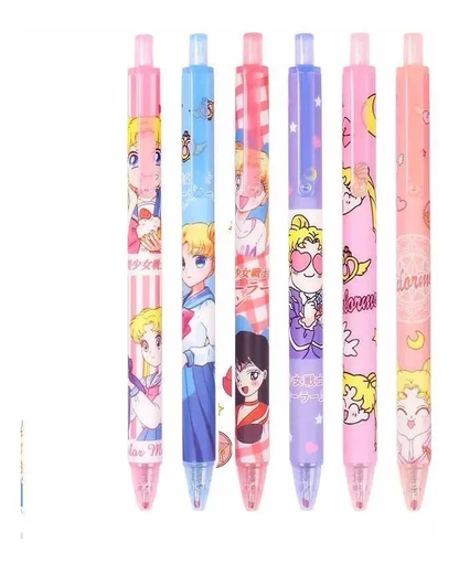 Set 6 Lápices Tinta Gel Negro Sailor Moon