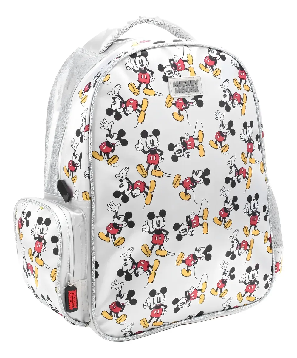 Mochila Escolar Mickey Mouse Plateada 36 cm