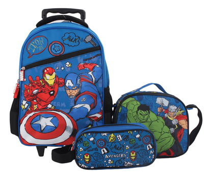 Tripack Mochila Escolar Con Ruedas Avengers (Mochila - lonchera - estuche)