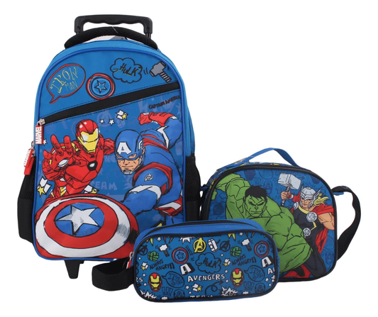 Tripack Mochila Escolar Con Ruedas Avengers (Mochila - lonchera - estuche)