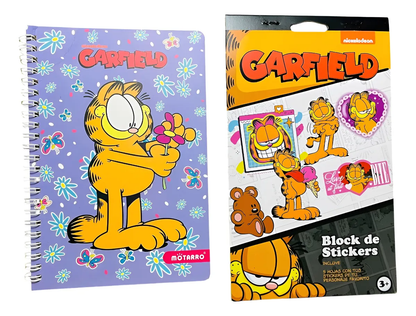 Set Libreta Argollada + Stickers Garfield (Varios diseños)
