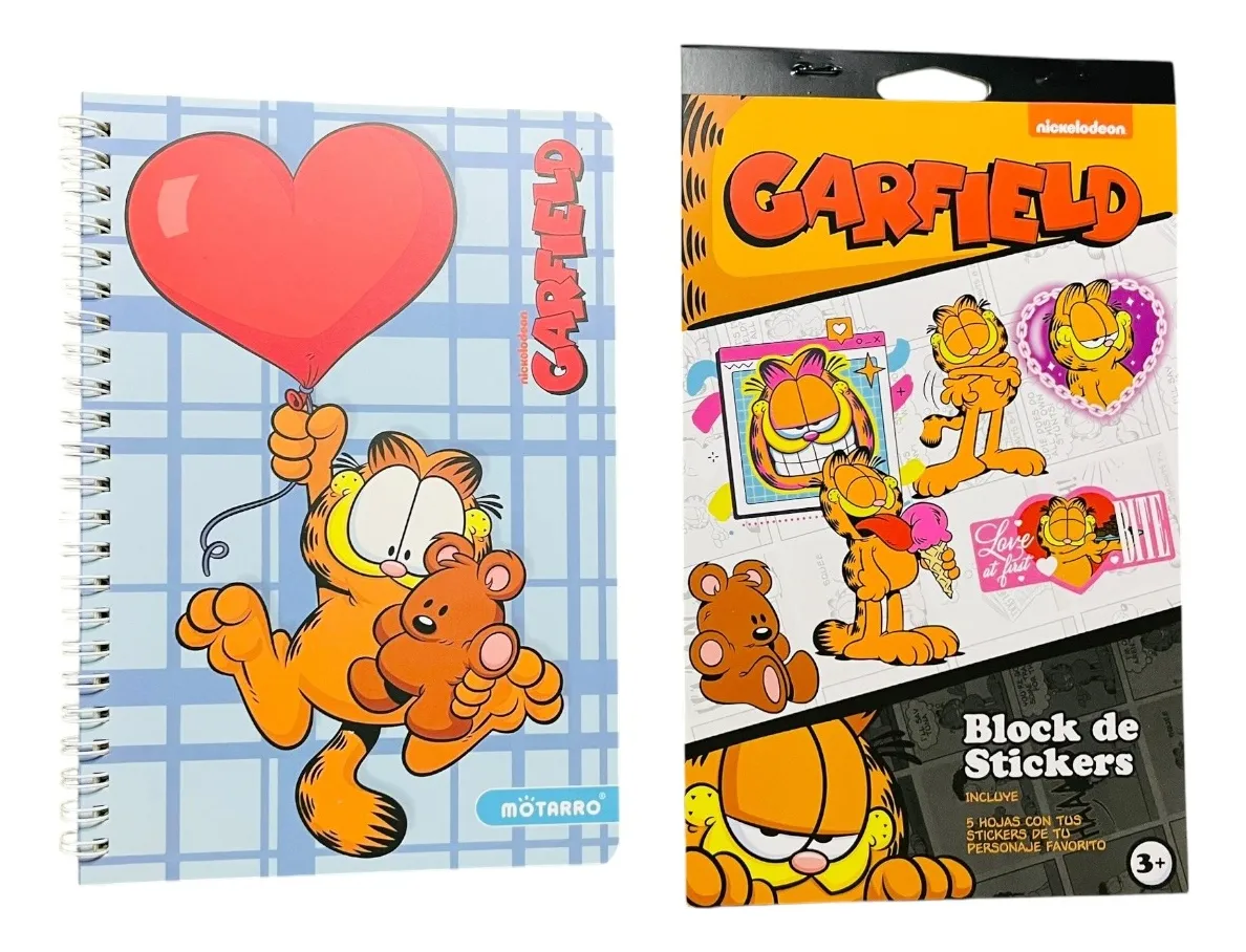 Set Libreta Argollada + Stickers Garfield (Varios diseños)