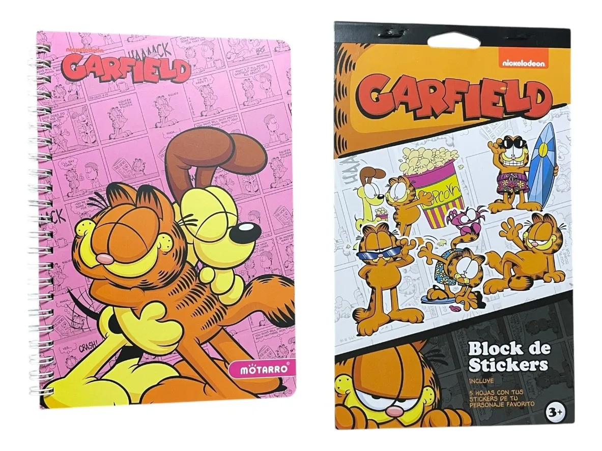 Set Libreta Argollada + Stickers Garfield (Varios diseños)