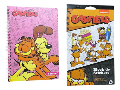 Set Libreta Argollada + Stickers Garfield (Varios diseños)