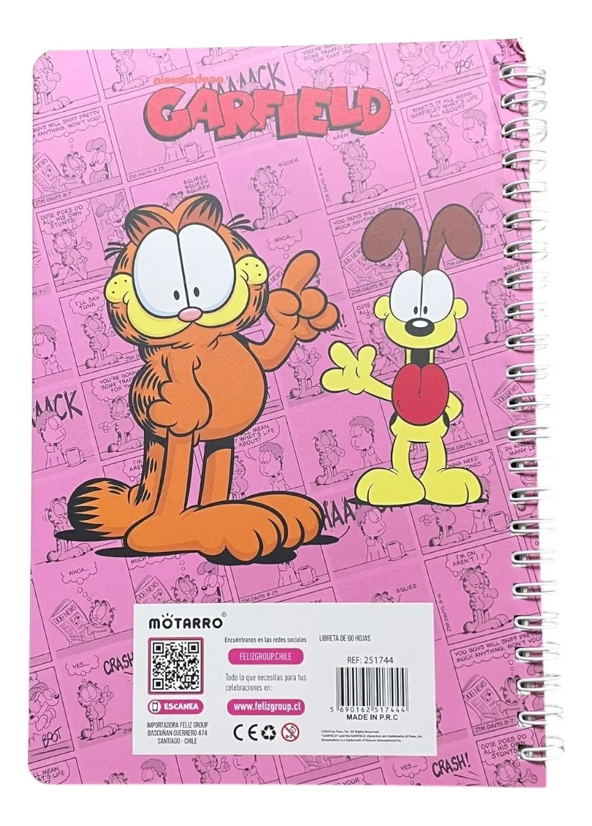 Set Libreta Argollada + Stickers Garfield (Varios diseños)
