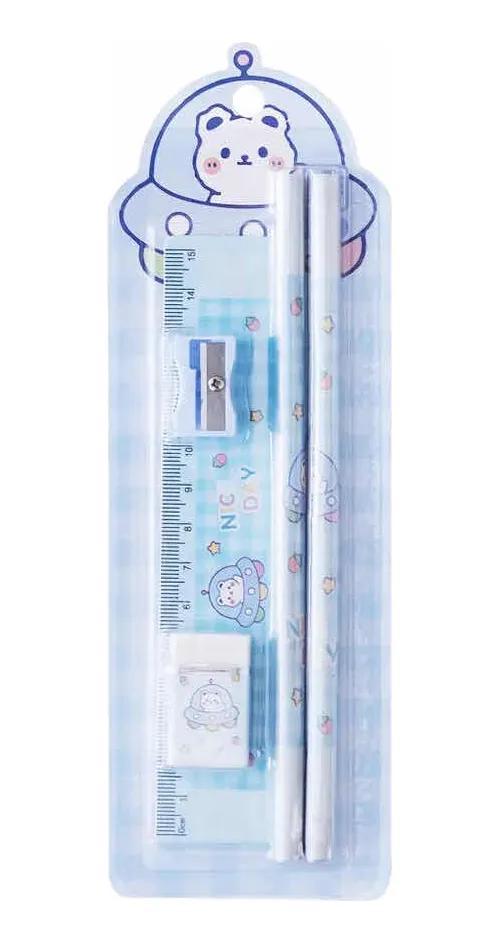 Set Escolar de Escritorio Kawaii 5 Piezas (Lápices, Regla Y Goma)