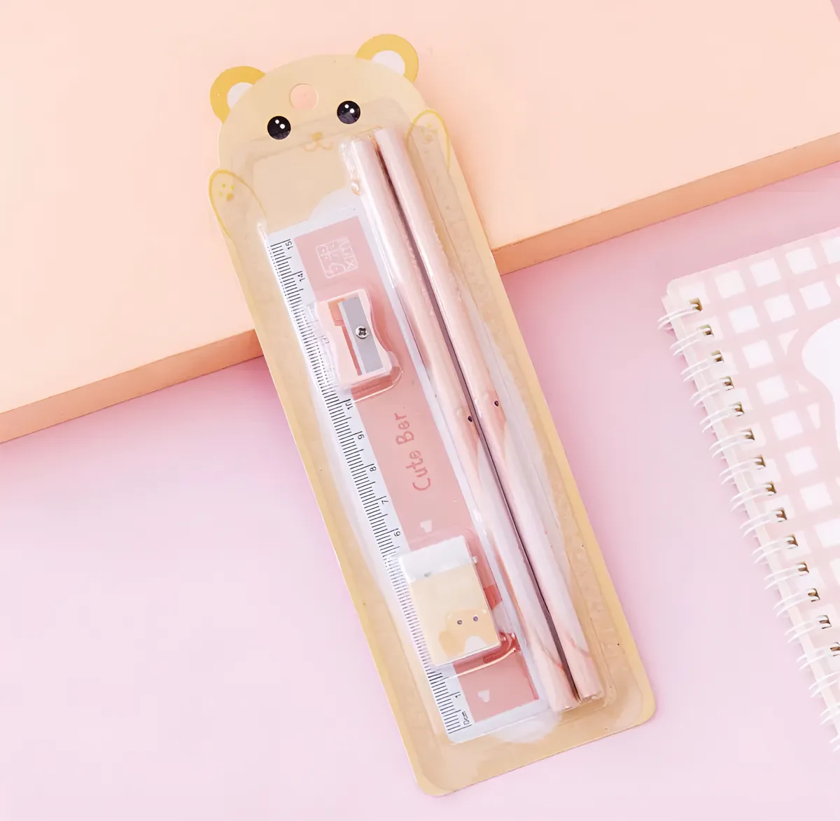 Set Escolar de Escritorio Kawaii 5 Piezas (Lápices, Regla Y Goma)