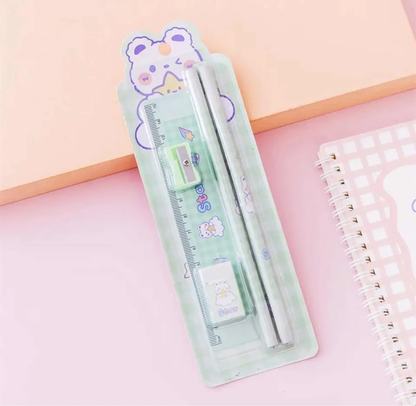 Set Escolar de Escritorio Kawaii 5 Piezas (Lápices, Regla Y Goma)
