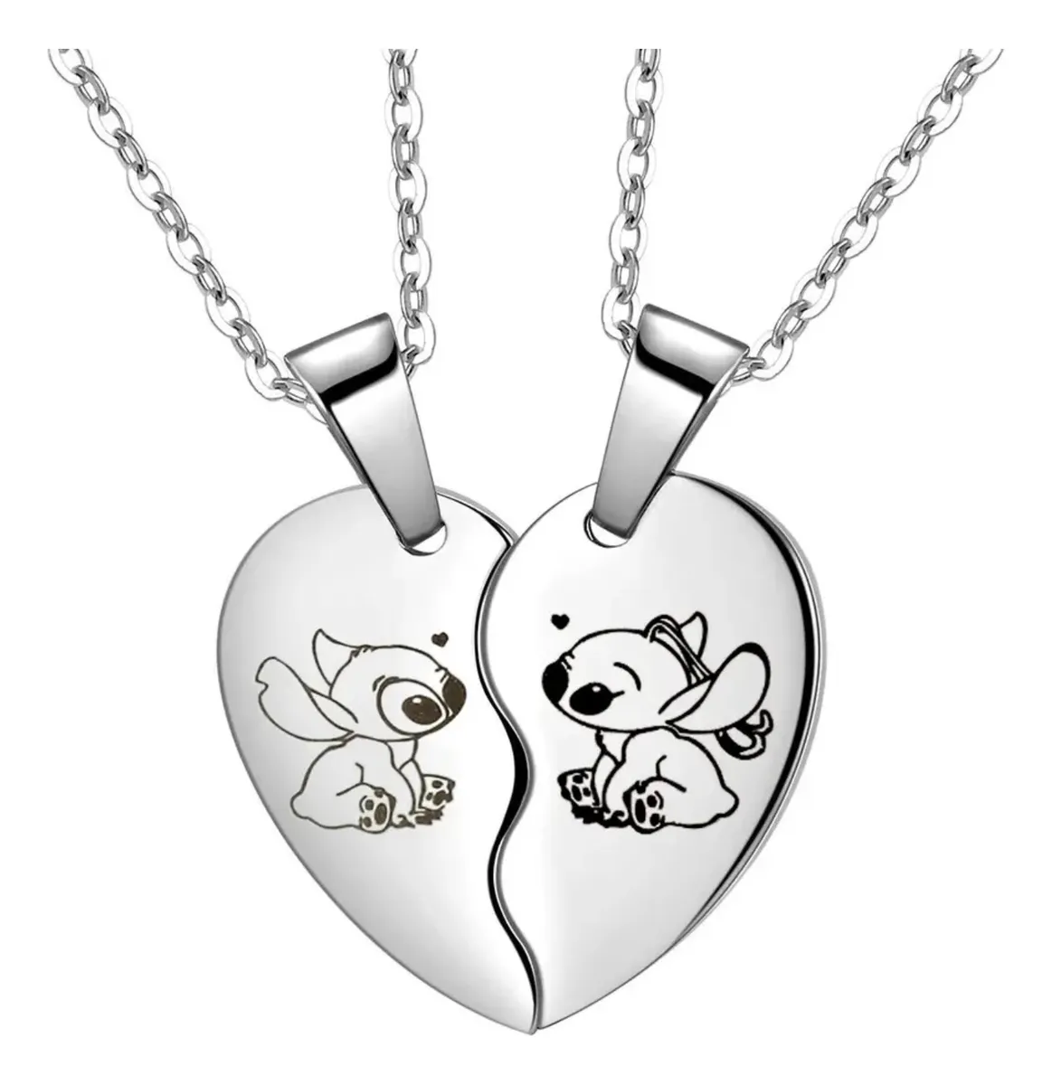 Llavero Dúo Stitch Y Angel Corazón de Acero