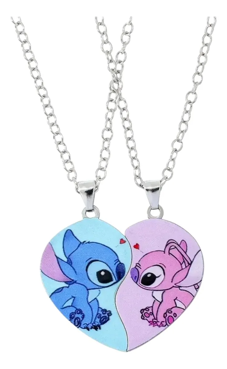 Llavero Dúo Stitch Y Angel Corazón de Acero