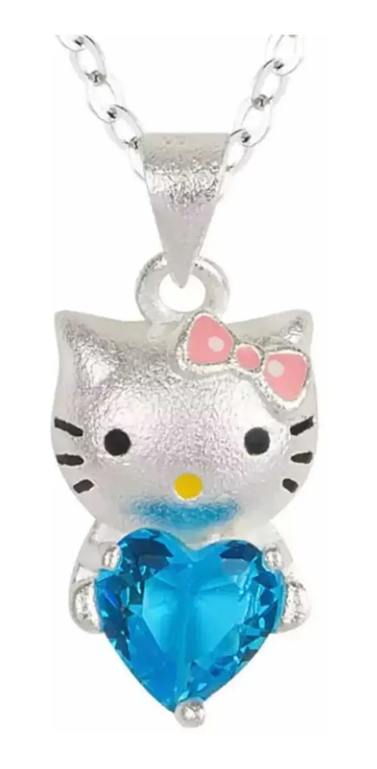 Collar Hello Kitty Corazón Bañado en Plata con Circón