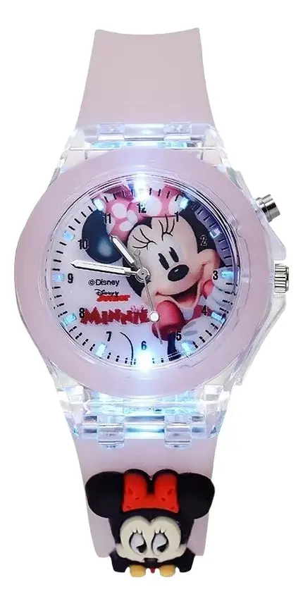 Reloj Mickey & Minnie con Luces y Pulsera de Silicona