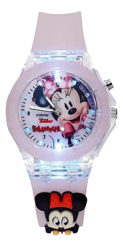 Reloj Mickey & Minnie con Luces y Pulsera de Silicona