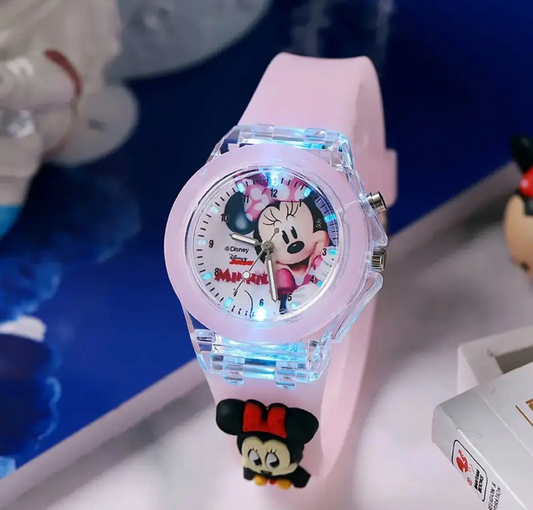 Reloj Mickey & Minnie con Luces y Pulsera de Silicona