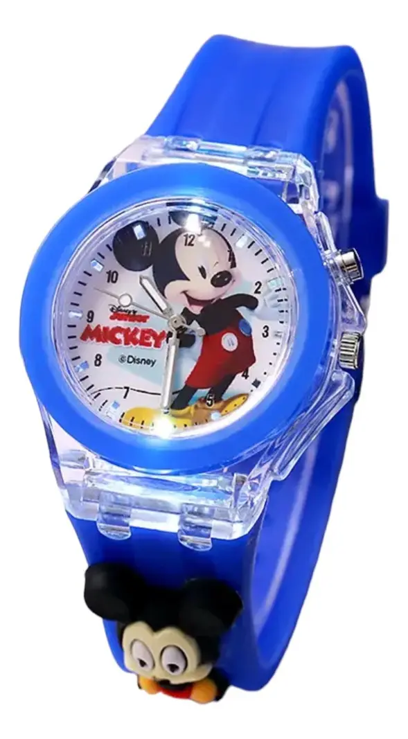 Reloj Mickey & Minnie con Luces y Pulsera de Silicona