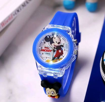 Reloj Mickey & Minnie con Luces y Pulsera de Silicona