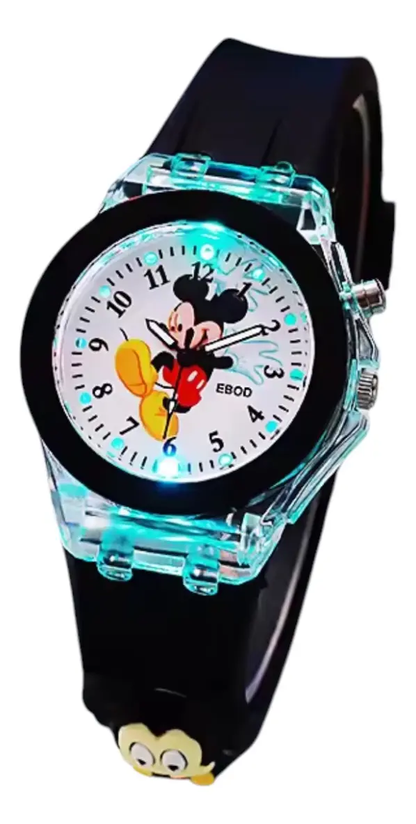 Reloj Mickey & Minnie con Luces y Pulsera de Silicona