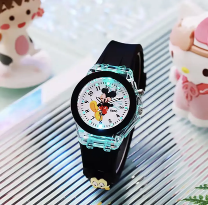 Reloj Mickey & Minnie con Luces y Pulsera de Silicona