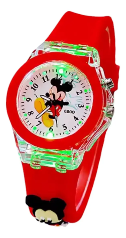 Reloj Mickey & Minnie con Luces y Pulsera de Silicona