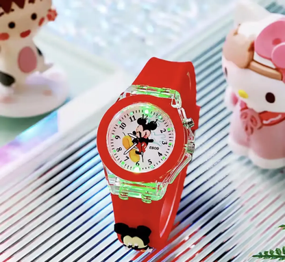 Reloj Mickey & Minnie con Luces y Pulsera de Silicona