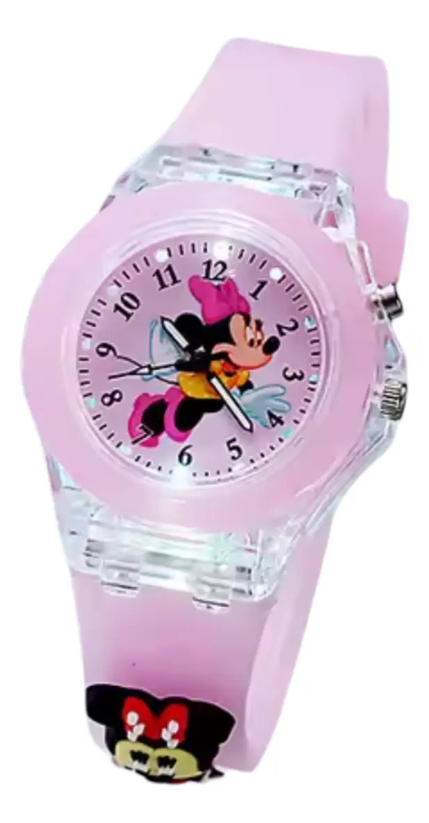 Reloj Mickey & Minnie con Luces y Pulsera de Silicona