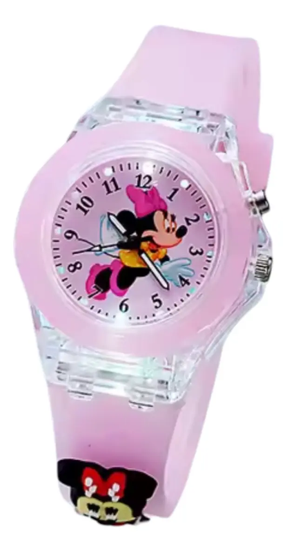 Reloj Mickey & Minnie con Luces y Pulsera de Silicona